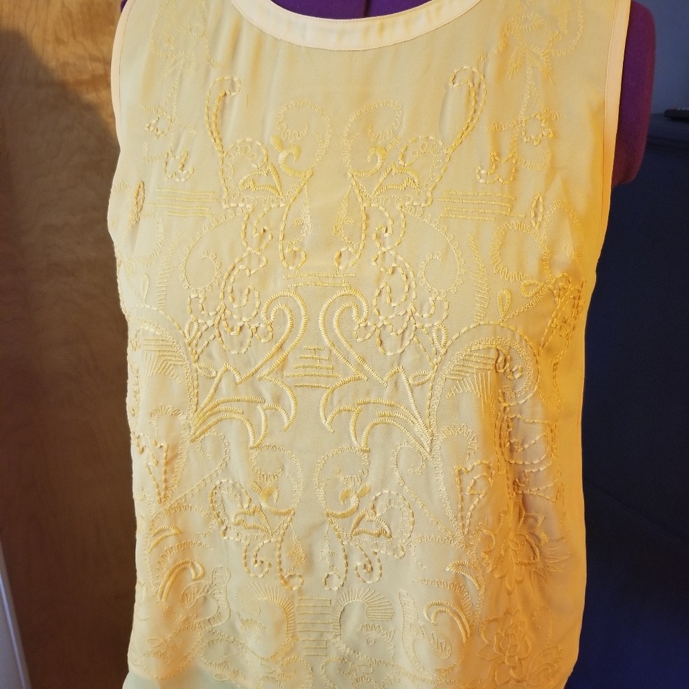 Kensington embroidered sleeveless top, tangerine